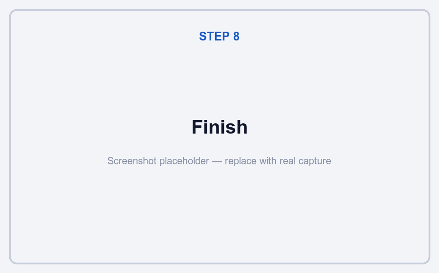 Setup wizard finish screen