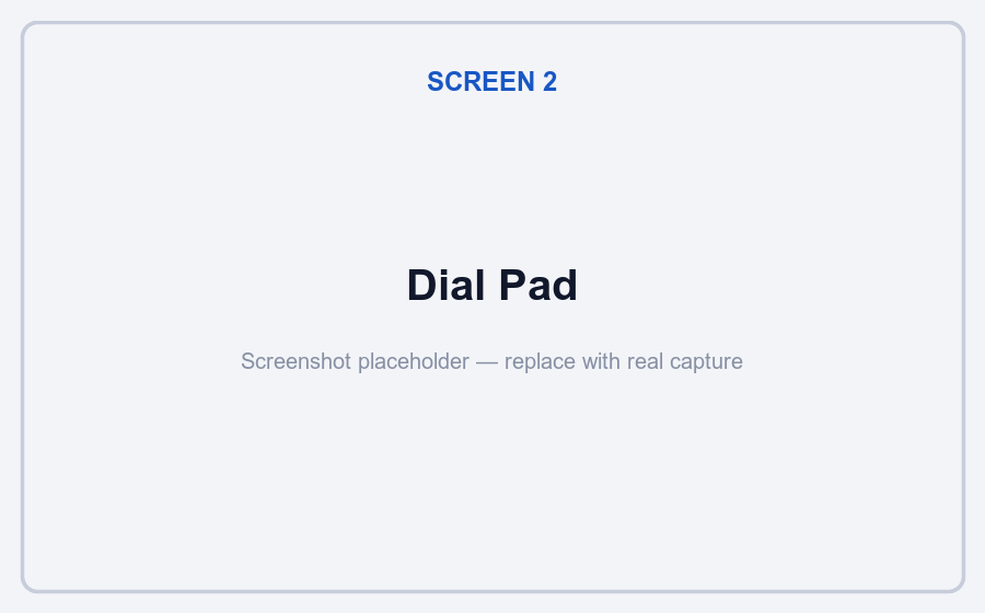 ResoluteCall dial pad with keypad and sidebar navigation