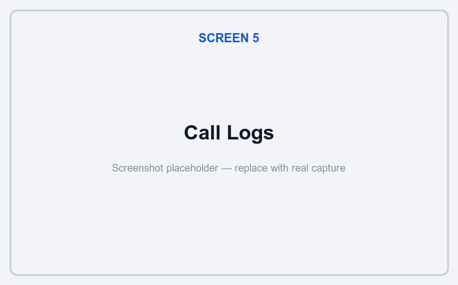Call logs screen with filter tabs and call history