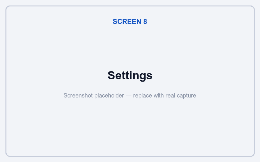 Settings screen with connection status, accounts, and call settings